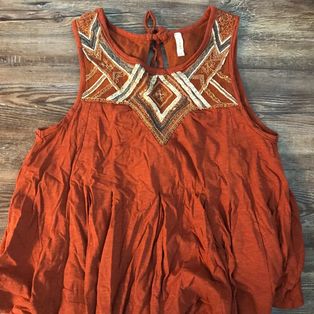 Beaded Free People Tunic Tank in Rust